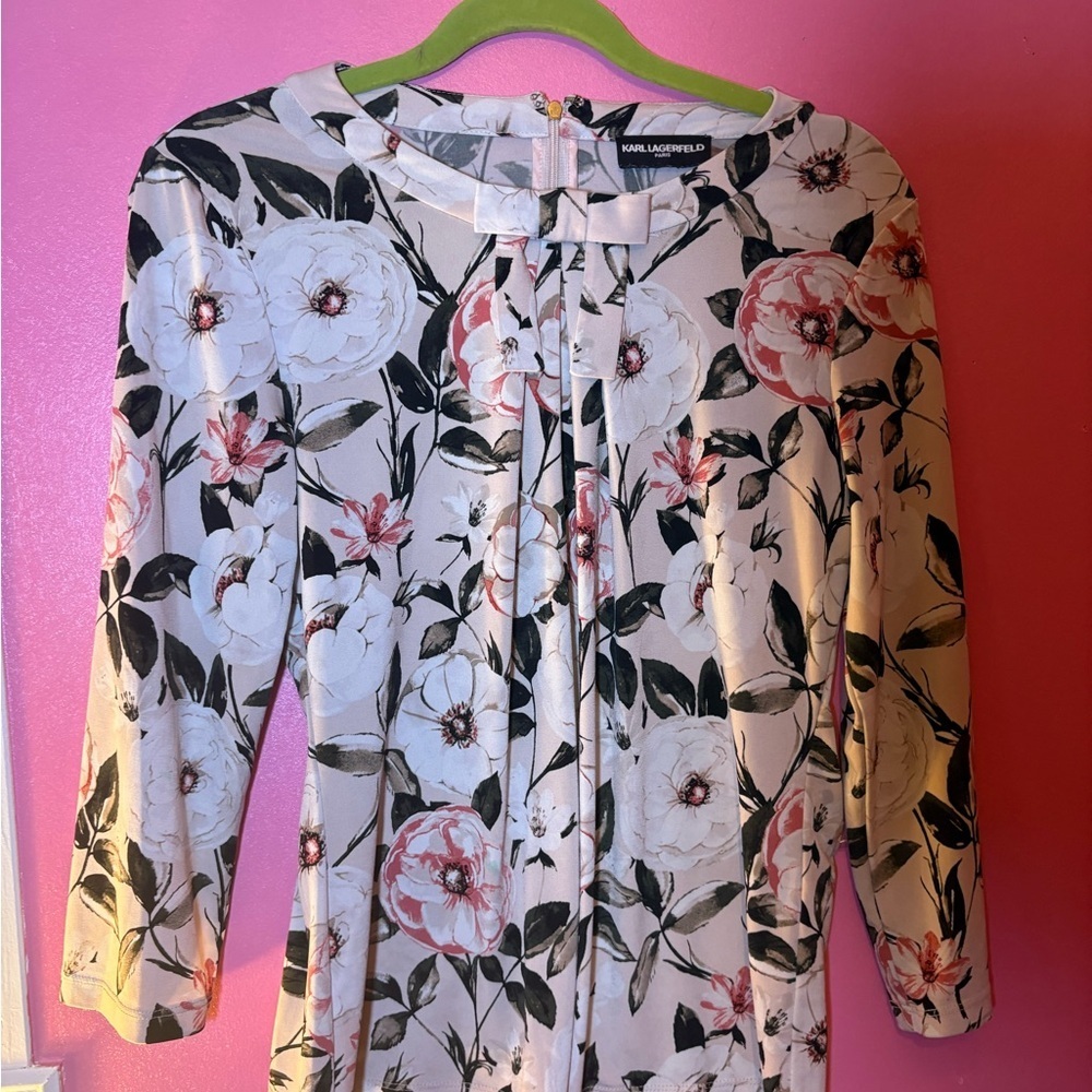 Karl Lagerfeld Pink and White Floral Top